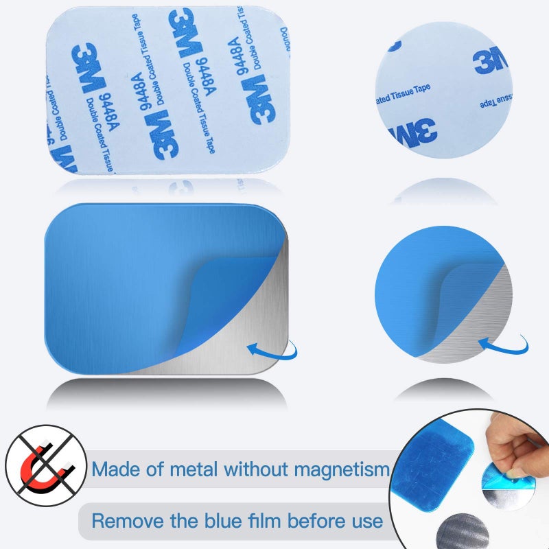 OWLKELA Mount Metal Plate for Phone Magnet Car Mount Holder Cradle with Adhesive, Universal Replacement Sticker Compatible with Magnetic Mounts - 10 Pack Silver (4 Rectangle and 6 Round) - Image 2